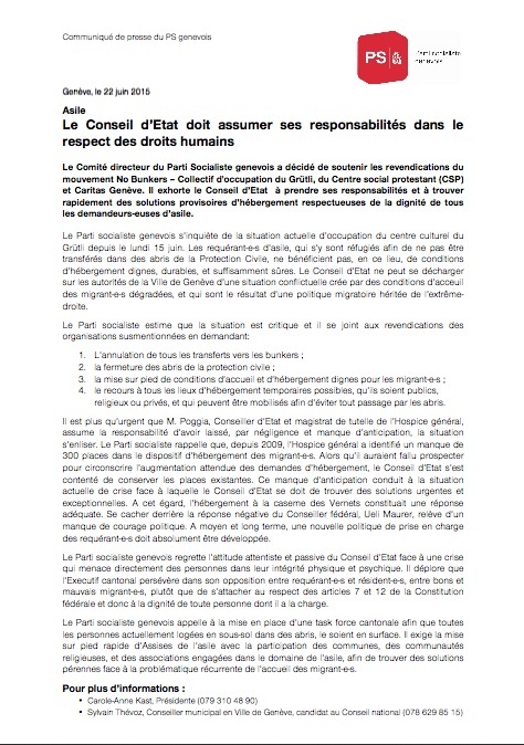 Communique presse PS GE