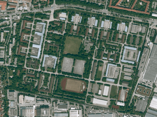 Luftaufnahme der Bayerischen Vermessungsverwaltung der Bayernkaserne in München, Bayern. (c) Bayerische Vermessungsverwaltung