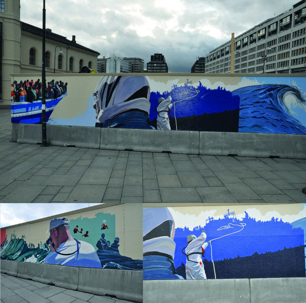 « Mare Nostrum » – Extraits d’une fresque de Torum Skjelland & Vigdis Fjellheim, Oslo, Nobel Peace Center. Photos: Sophie Malka